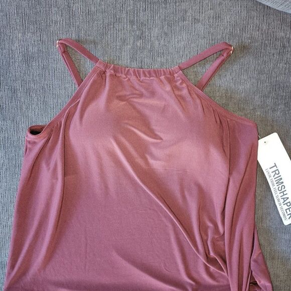 TrimShaper Women's High Neck Handkerchief-hem Tankini Side Tie Swim Top size 14 - Picture 2 of 13